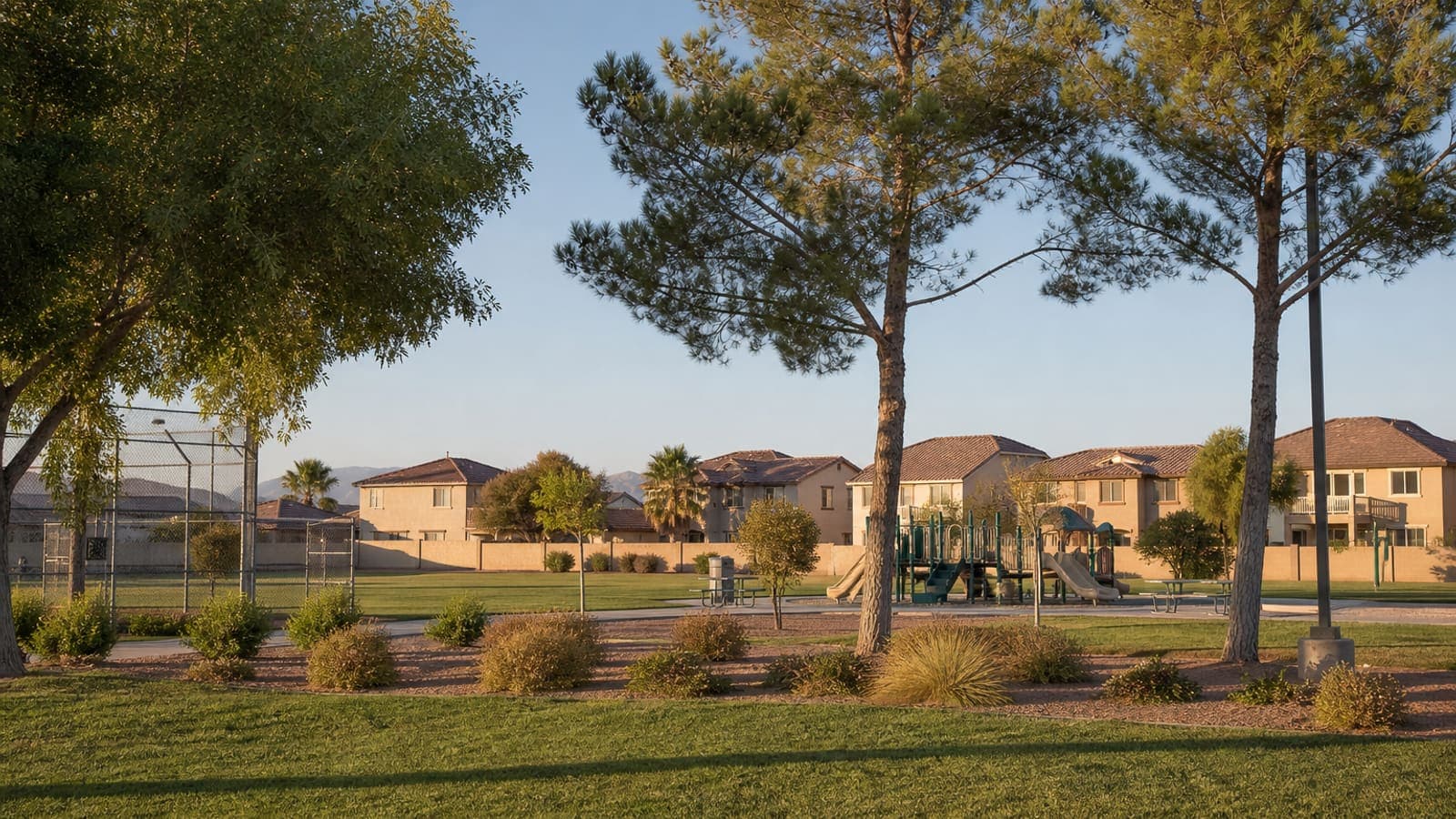 Suburban homes and park in Silverado Ranch, south Las Vegas