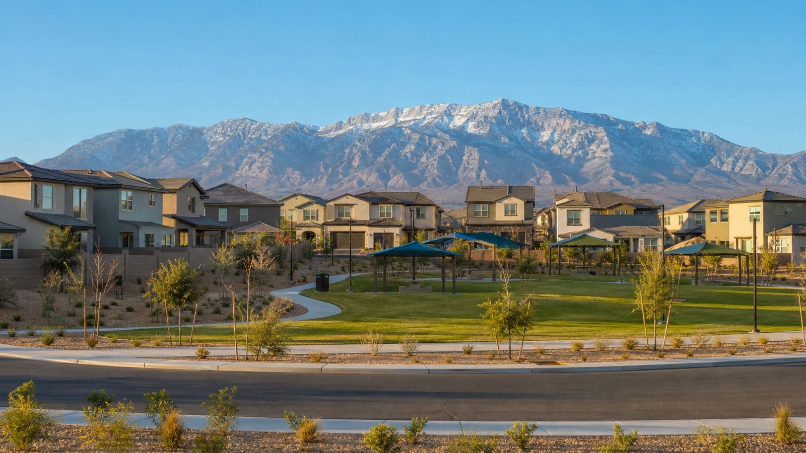 New homes in zip code 89166 with the Spring Mountains behind