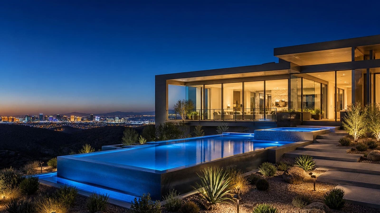 Luxury homes and Downtown Summerlin skyline in zip code 89135