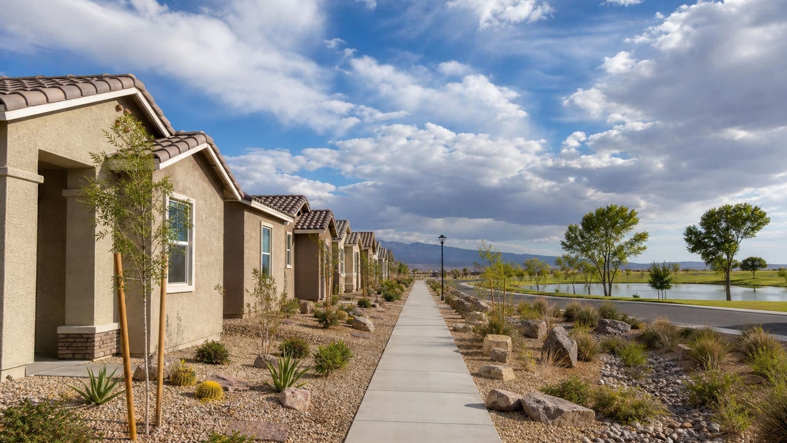 Brand-new homes under desert sky near Floyd Lamb Park in North Las Vegas